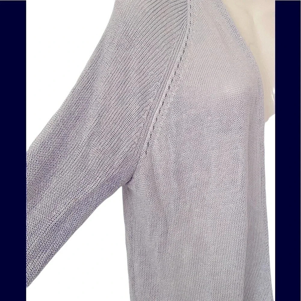 Ann Taylor Loft Linen Blend Ice Blue/Gray Open Front Cardigan Sz L - Picture 2 of 5